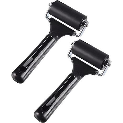 Lot de 2 rouleaux en caoutchouc avec cadre métallique robuste pour ruban antidérapant, outils de construction, encre et outils de tamponnage-15.00X6.00X4.00CM-Black (1/3)