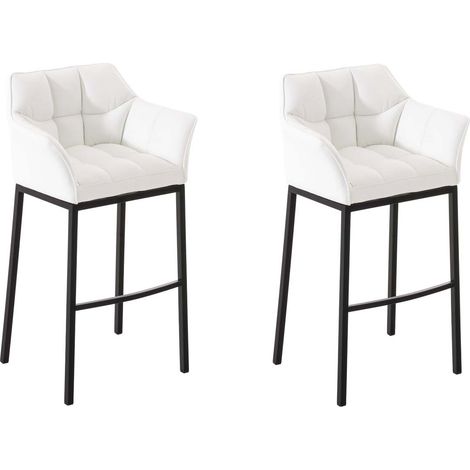 Ensemble de 2 tabourets de bar Damaso en similicuir avec piétement en métal Blanc Noir (1/5)