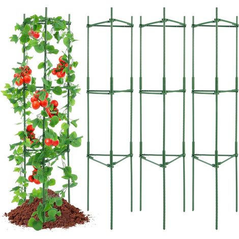 Jardiniers, montage rapide avec cage à tomates lot de 4, support en treillis 28x28x162 cm vert (1/5)