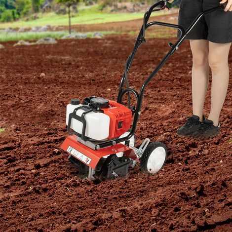 SIENTICE Motoculteur à moteur essence 52 cm³, mini-cultivateur 1,9 kW avec 4 lames en acier au manganèse, outil de jardinage pour cultures, champs et jardin.