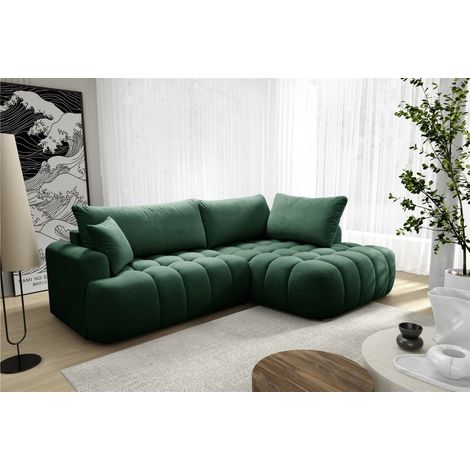 Ecksofa mit Schlaffunktion NANTES Sofa in Stoff Soft Grün Ottomane Rechts (1/5)