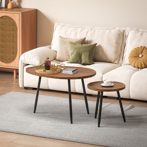 Modern Nesting Coffee Tables Set with Wood-Effect Top and Black Base,Versatile for Home Decor,Easy Assembly,Durable MDF & Metal