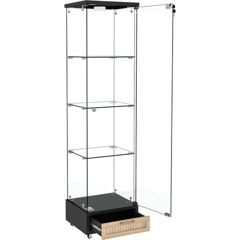 Vitrine noire en verre trempé avec LED, 1 porte et 4 étagères, 167 x 42,5 x 36,5 cm (1/5)