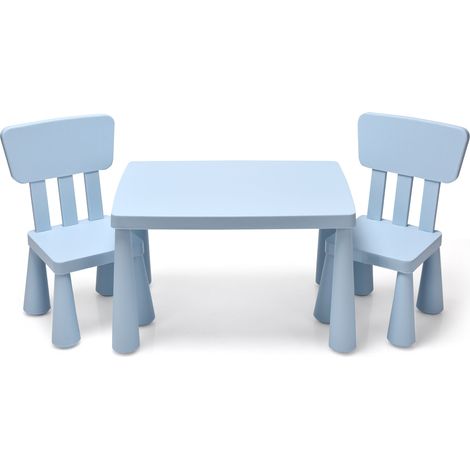 Set con tavolo e 2 sedie per bambini, Set con tavolo e 2 sedie per mangiare disegnare scrivere e fare lavoretti Azzurro (1/4)