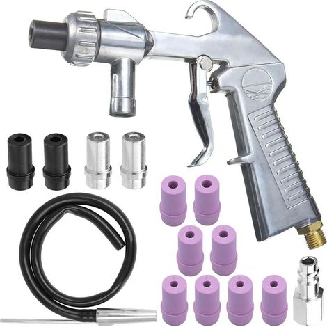 Sandstrahlpistole Set Druckluft, Sandstrahlen Pistole Kit mit 1m Gummischlauch mit Düsen Verschiedener Kaliber ein Luftanschlussnippel für Sandstrahlen (1/5)