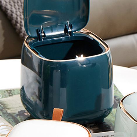 Luxuriöser Büroabfalleimer mit Druckknopf, ideal für Zuhause oder den Couchtisch, mit Deckel, kreativer quadratischer Organizer mit Klappdeckel, dunkelgrüner Abfalleimer. (1/5)