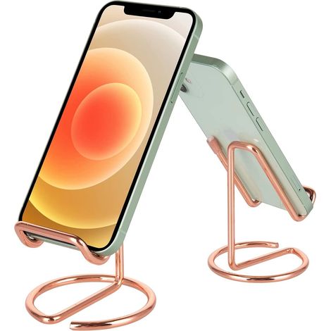 Lot de 2 supports de bureau pour téléphone portable, accessoires de bureau mignons en métal doré rose, compatibles avec tous les téléphones portables (1/5)