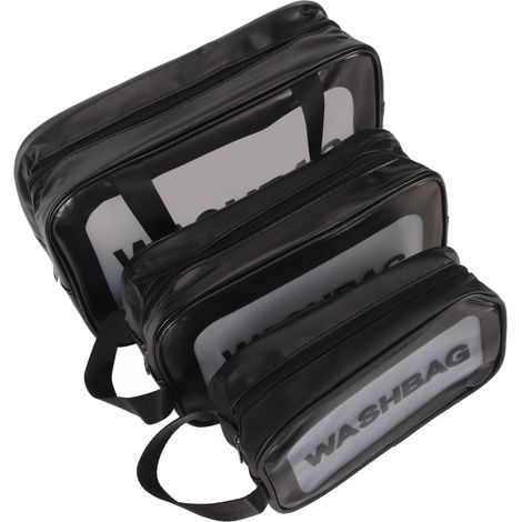 Lot de 3 trousses de toilette portables pour femmes et hommes, trousses de rangement multifonctionnelles pour femmes, format ouvert et portable (1/5)