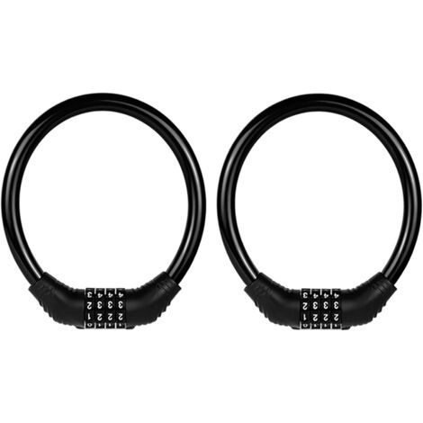 Câble antivol pour vélo, cadenas à combinaison réinitialisable à 4 chiffres, 40 cm (2 pièces) - Noir (1/5)