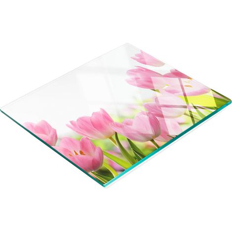 Dekoratives Küchenschneidebrett aus Glas, rosa Tulpen, 60 x 52 cm (1/5)