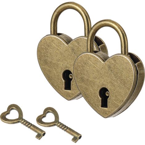 Lot de 2 mini cadenas antiques en forme de cœur avec clé - Petit cadenas en métal en forme de cœur pour boîte à bijoux, agenda, livre, sac à main, valise, serrure décorative (1/5)