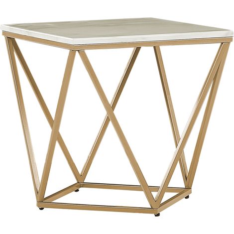 Mesa auxiliar beige dorado 50 x 50 cm MDF efecto mármol jaula glamour Malibu