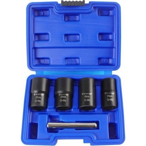 – Coffret extracteurs de vis jeu de 5 douilles torsadées – Acier au chrome molybdène – Tailles 17/19/21/22 mm – Résistance à la corrosion (1/5)