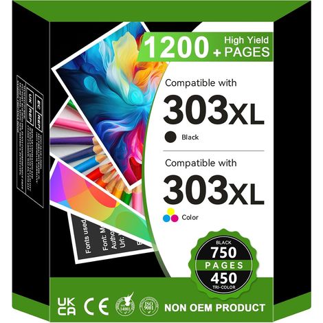 303XL Cartouches d'impression Noir et Couleur, pour HP 303, pour HP 303XL pour Envy Inspire 7200e 7220e 7900e 7920e,pour Envy Photo 6200 6230 7800,pour imprimante Tango X Smart (1/5)