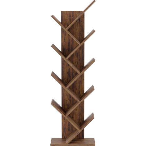 Bibliothèque en Forme d'arbre, Étagère à 8 Niveaux, 40x20x127cm Étagère originale pour CD et vinyles. Gain de place. Idéale pour salon, bureau. Brun Rustique Design moderne (1/5)