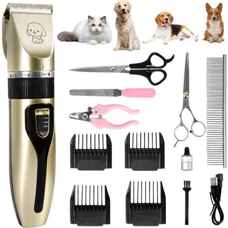 13 Pièces Tondeuse Chien, Lame Céramique, Faible Bruit, Rechargeable USB, Kit Toilettage Chat (1/5)