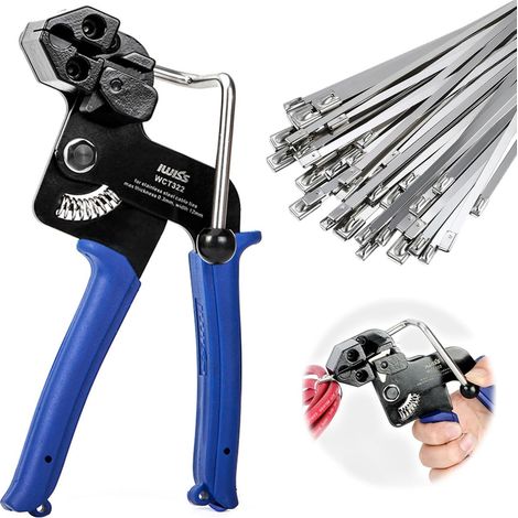 Edelstahl-Kabelbinder-Set, enthält 100 Stück 4,6 x 300 mm Edelstahl-Kabelbinder für elektrische Zwecke, Kabelbinderpistole aus Metall, Kabelbinderwerkzeug zum Verriegeln und Schneiden