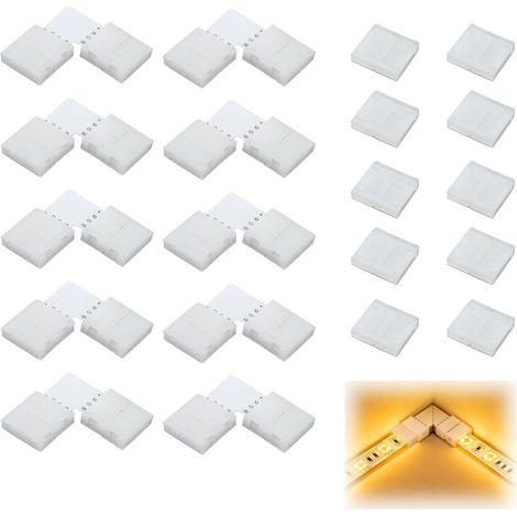 20 x 10mm 4 Pin LED Strip Connector for RGB SMD 5050 4 Pins 10 mm 10 L-Shaped Angle Connectors, 10 No Gaps for LED Strip, Solderless, Easy Installation, Non Waterproof (1/5)