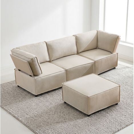Divano modulare beige in tessuto, 238 x 154 x 75 cm, struttura in legno, OKWISH (1/5)