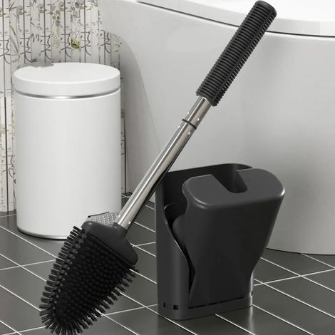 Toilettenbürste, Silikon-Toilettenbürste, Wand-Toilettenbürste, Toilettenbürsten-Set, Stand-Toilettenbürsten-Set mit flacher Spitze, Toilettenbürste mit weichen Spitzen (1/5)