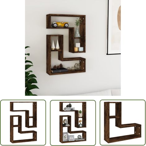 The Living Store Wandregale 2 Stk. Räuchereiche 50x15x50 cm Holzwerkstoff - Wand Regal - Holzregal - Deko Regal - Wohnraumgestaltung - Regalset (1/5)