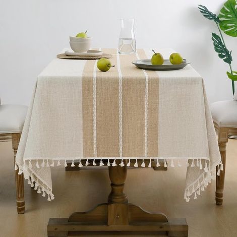 Rechteckige Herbsttischdecke wasserfeste Leinen-Baumwoll-Tischdecke für den Außenbereich mit Quasten dicke knitterfreie Tischdecke für Partys 140 140 (1/4)