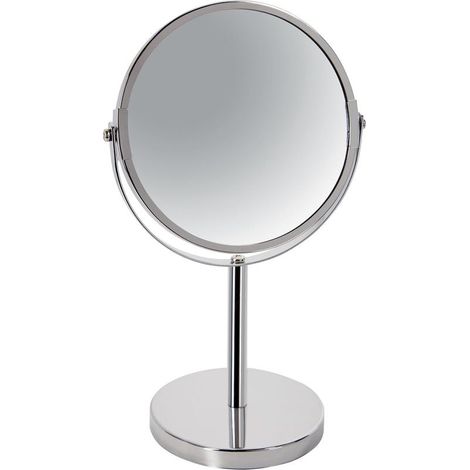 1 Miroir cosmétique double face pivotant grossissement x2 métal argenté pour salle de bains (1/2)
