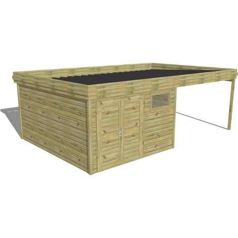 ABRI DE JARDIN bois Pin autoclave 27mm - 6,94x4,34m / 30,1m2 - Bac acier - Abri Français (1/5)