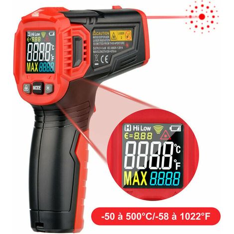 Thermomètre infrarouge numérique SDLOGAL, -50°C à 500°C / -58°F à 1022°F, écran LCD rétroéclairé, pistolet de température sans contact pour cuisine, barbecue, congélateur, usage industriel (1/5)