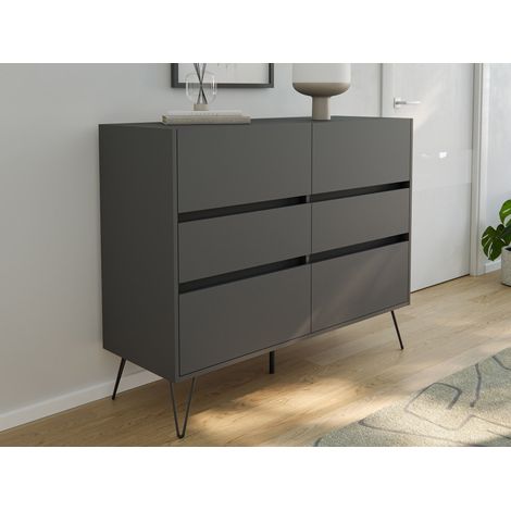 Design Sideboard Kommode Volo 120cm Greifraum 6 SoftClose Schubladen Grafit (1/5)