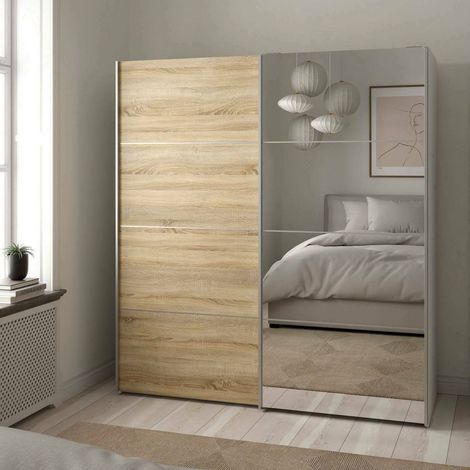 Dmora - Armario 2 puertas Berthe, Muebles de dormitorio, Vestidor, Armario de ropa, 182x64 h202 cm, Roble y Blanco (1/5)