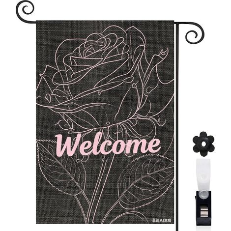 Drapeau vertical rose transparente et ambiance magique 30 x 45 cm décoration saisonnière extérieure (1/4)