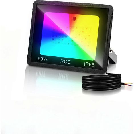 Jiubiaz Faro LED RGB con telecomando, faro LED RGB 50W, 16 colori e 4 modalità, IP66 per esterni giardino e terrazza