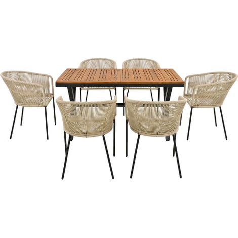 Ensemble table et chaises de jardin, 6 chaises + 1 table, repose-pieds et coussins de siège inclus, meuble extérieur design moderne pour terrasse et balcon