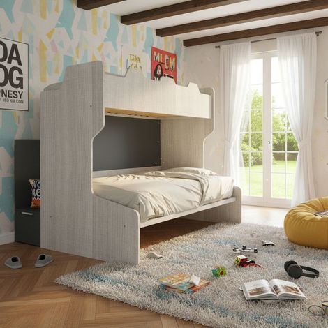 Letto a castello salvaspazio con scala contenitore - 1 Piazza e mezza + singolo - Rovere rock