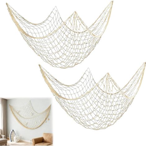 Filet de Pêche Décoratif 100 x 200 cm, Filet en Maille de Haute Qualité pour Décoration Murale Maritime, Mariages, Photographie et Événements Intérieurs et Extérieurs, décoration en résille (2) (1/5)