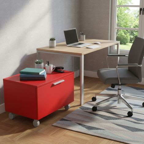 Cassettiera moderna con cassetto - Ideale per cameretta o ufficio - Rosso (1/5)