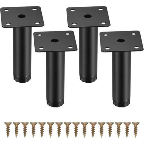 4 pieds réglables pour meubles – Pieds métalliques hauteur ajustable 10 cm (4 pouces) pour tables, chaises, bureaux, cuisines, armoires et canapés