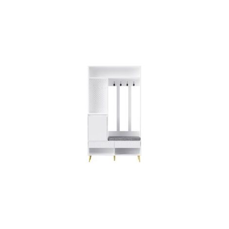 Ensemble armoire, armoire murale, ensemble armoire d'entrée avec banc à chaussures, ensemble armoire avec 4 patères, deux tiroirs et 1 porte, blanc, 100 L x 35 l x 180 H cm
