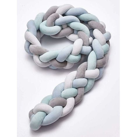 pezzo Paracolpi per culla, paracolpi in velluto intrecciato, protezione per lettino, per neonati, cameretta, grigio-bianco-verde-blu, 1,5 m (1/4)