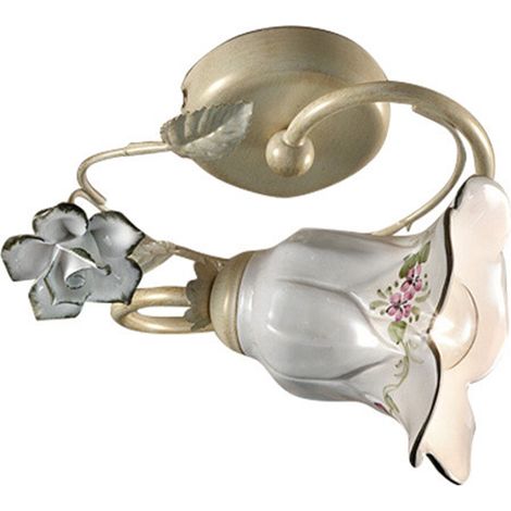 Plafoniera Classica Pisa Metallo E Ceramica Bianco Sfumato Oro 1 Luce E14 (1/5)