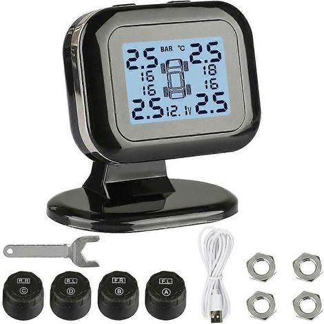 Système de surveillance de la pression des pneus sans fil avec écran LCD et 4 capteurs externes (TPMS) (1/5)