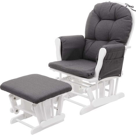 Fauteuil chaise à bascule rocking chair avec repose-pieds relaxation design rustique en bois de bouleau blanc et tissu gris foncé 040002929