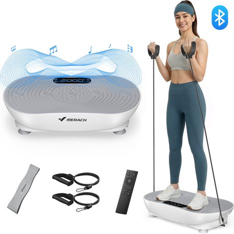 Plateforme Vibrante, 99 Niveaux, Bluetooth, Télécommande, LED, Perte de Poids, Tonification Musculaire, Exercice Complet, Double Mode,158KG, MERACH