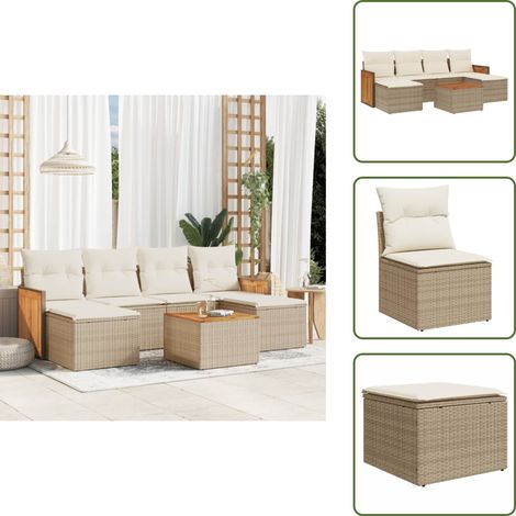 The Living Store 7-tlg. Garten-Sofagarnitur mit Kissen Beige Poly Rattan - Gartenmöbel Set - Rattan Möbel - Outdoor Lounge - Gartenlounge - Esstisch Set (1/5)