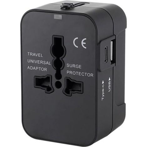 Travel adapter, universal power adapter, AC plug converter, travel charger with USB-C and USB-A charging ports for mobile phones (1/5)