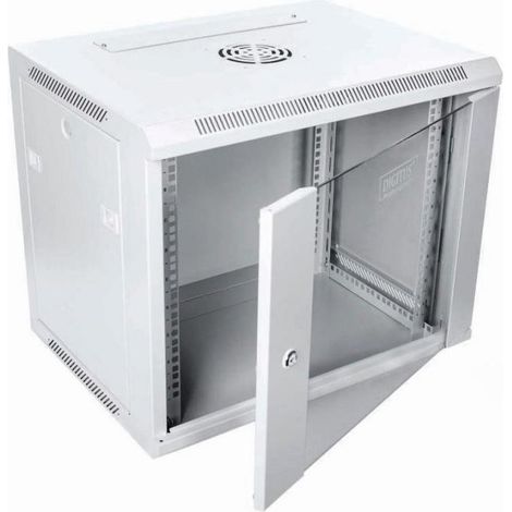Wall-mounted network cabinet 19" 9U rack 600x450, door glass, gray, untilized, folded, 60kg