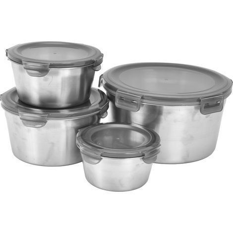 Contenant Alimentaire - Acier Inoxydable - Couvercle Silicone Étanche - Pour Repas, Pique-Nique, Rangement Cuisine - 4 Pièces