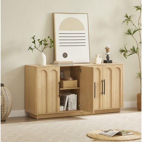 Aparador 160x40x80 cm roble en MDF con 4 puertas, cierre suave y sistema antivuelco (1/5)