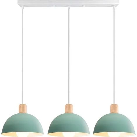 Suspension Luminaire Moderne 20cm Lustre Rétro Style Scandinave E27 Éclairage de Plafond Abat-jour en Bois Métal(Barre, Vert) (1/5)